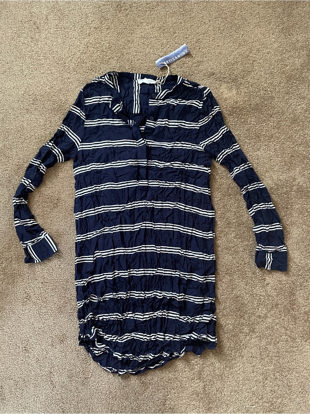 Artisan NY “Beach Lunch Lounge Collection” Navy White Striped Button Front Tunic